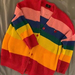 “Boring” rainbow oversized striped cardigan